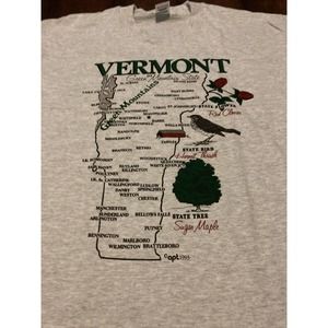 VTG Vermont 1993 State Map Sz L Single Stitch T-shirt Tee Green Mountain State